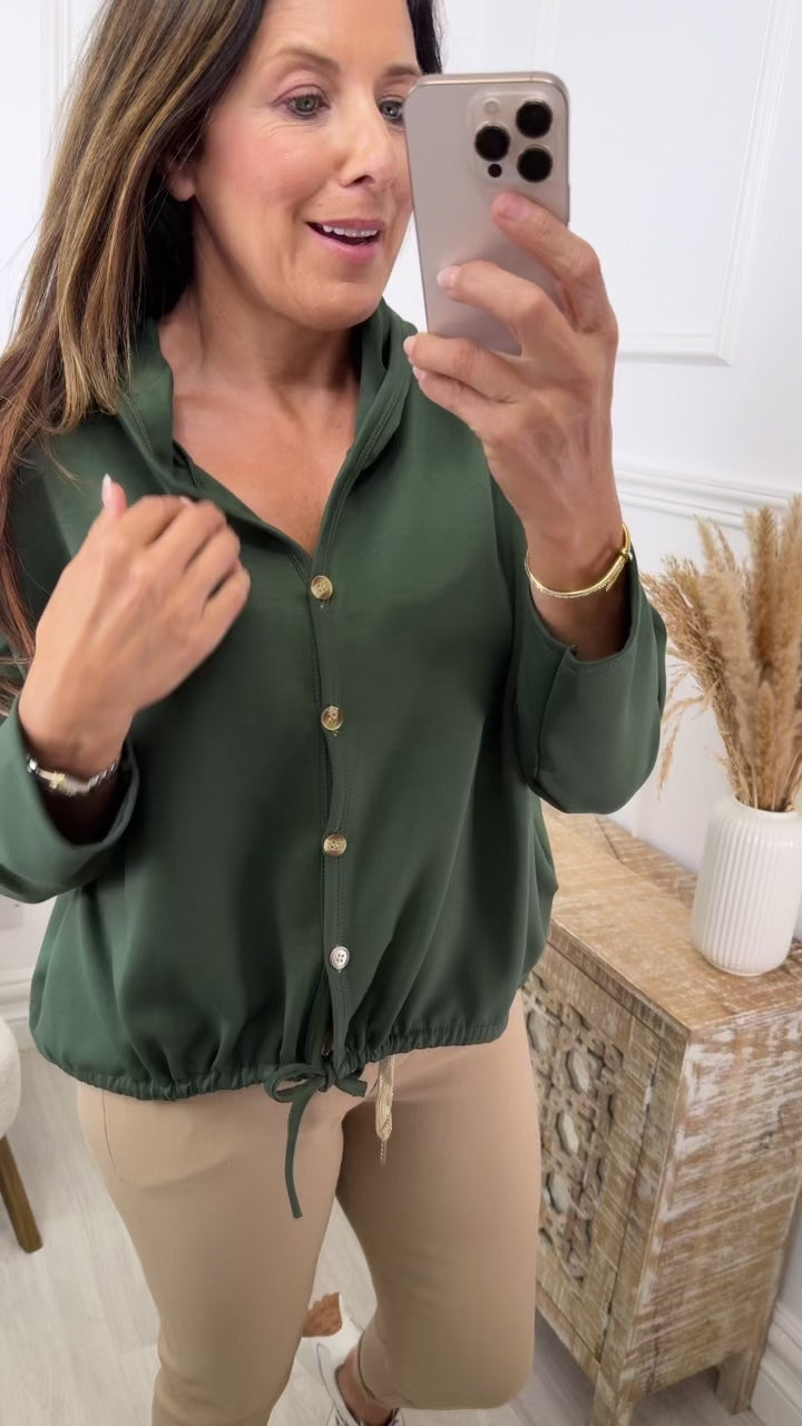 Mary Louise Khaki Button Hooded Cardigan