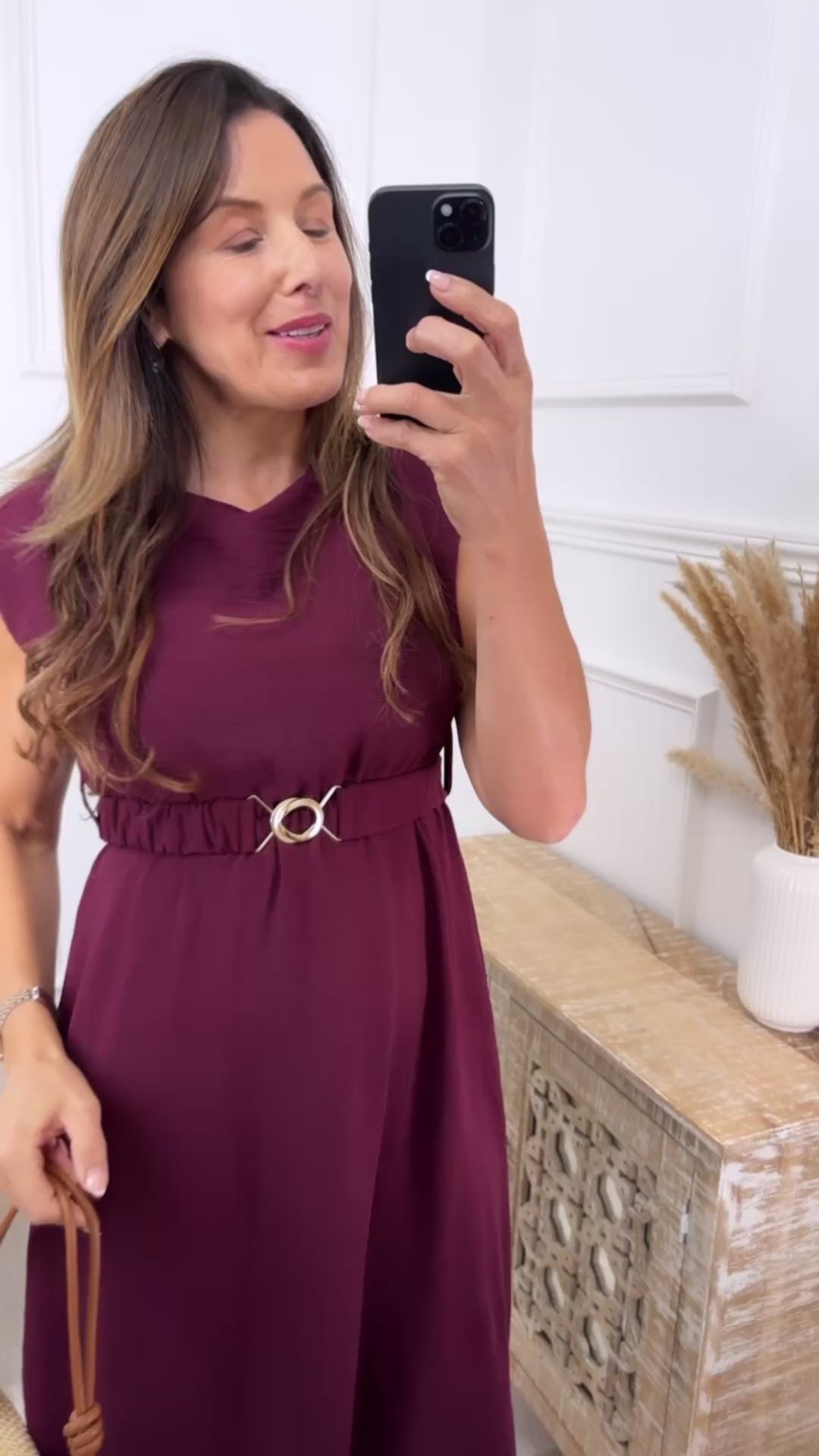 Rhonda Wine Shoulder Pad Dress