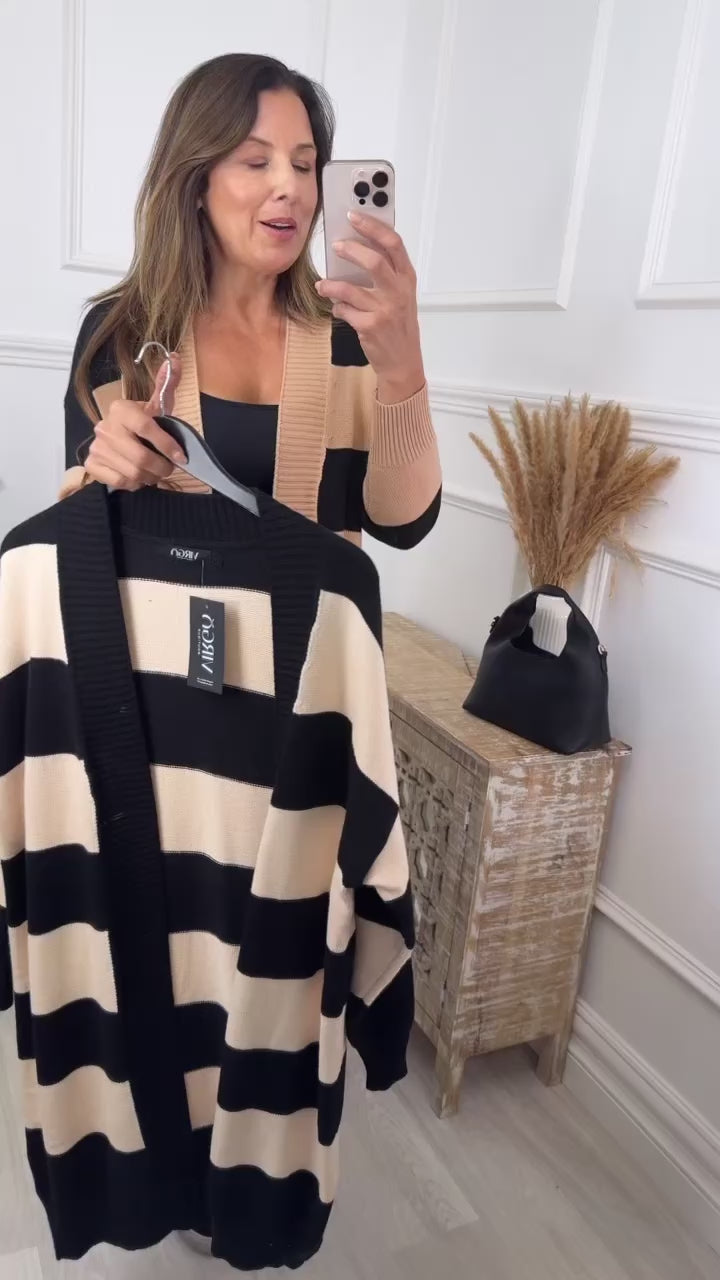 June Black and Camel Striped Cardigan