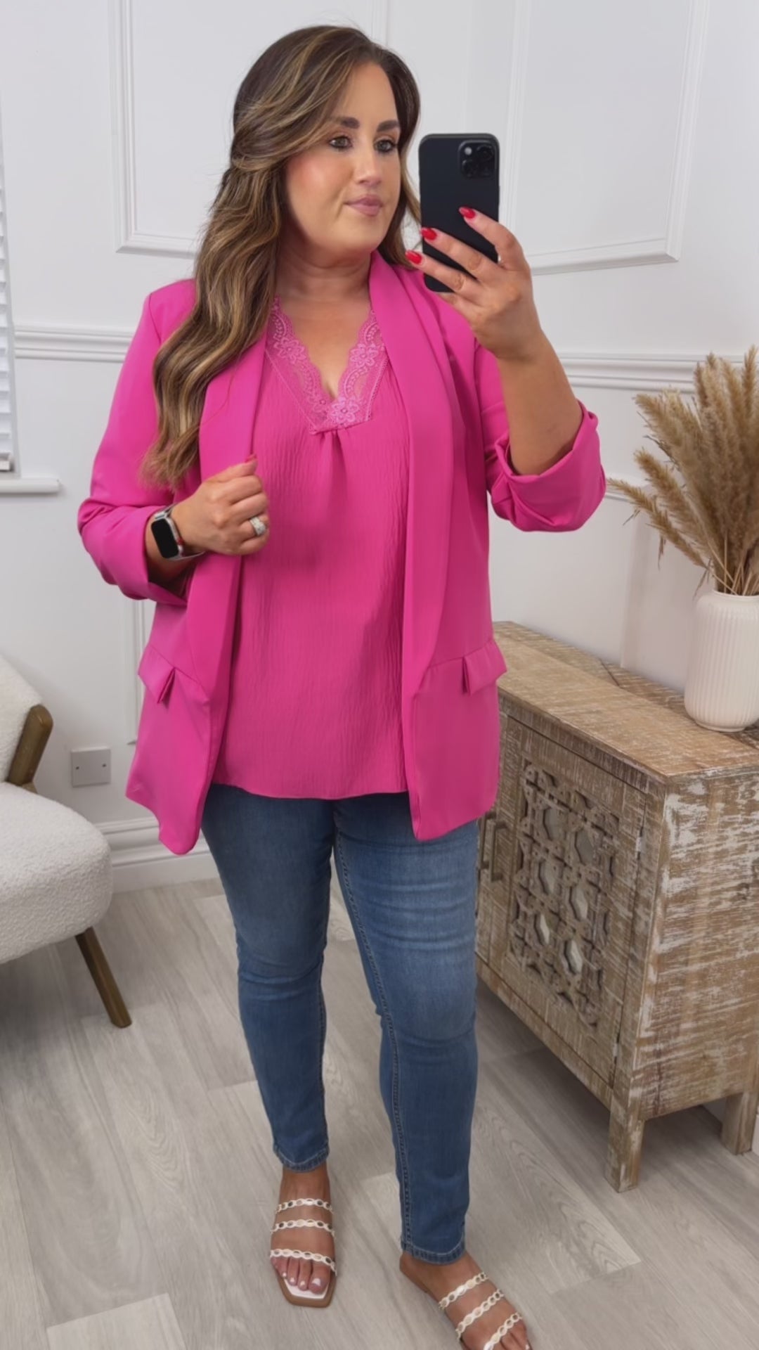 Davina Fuchsia Lace Trim Top