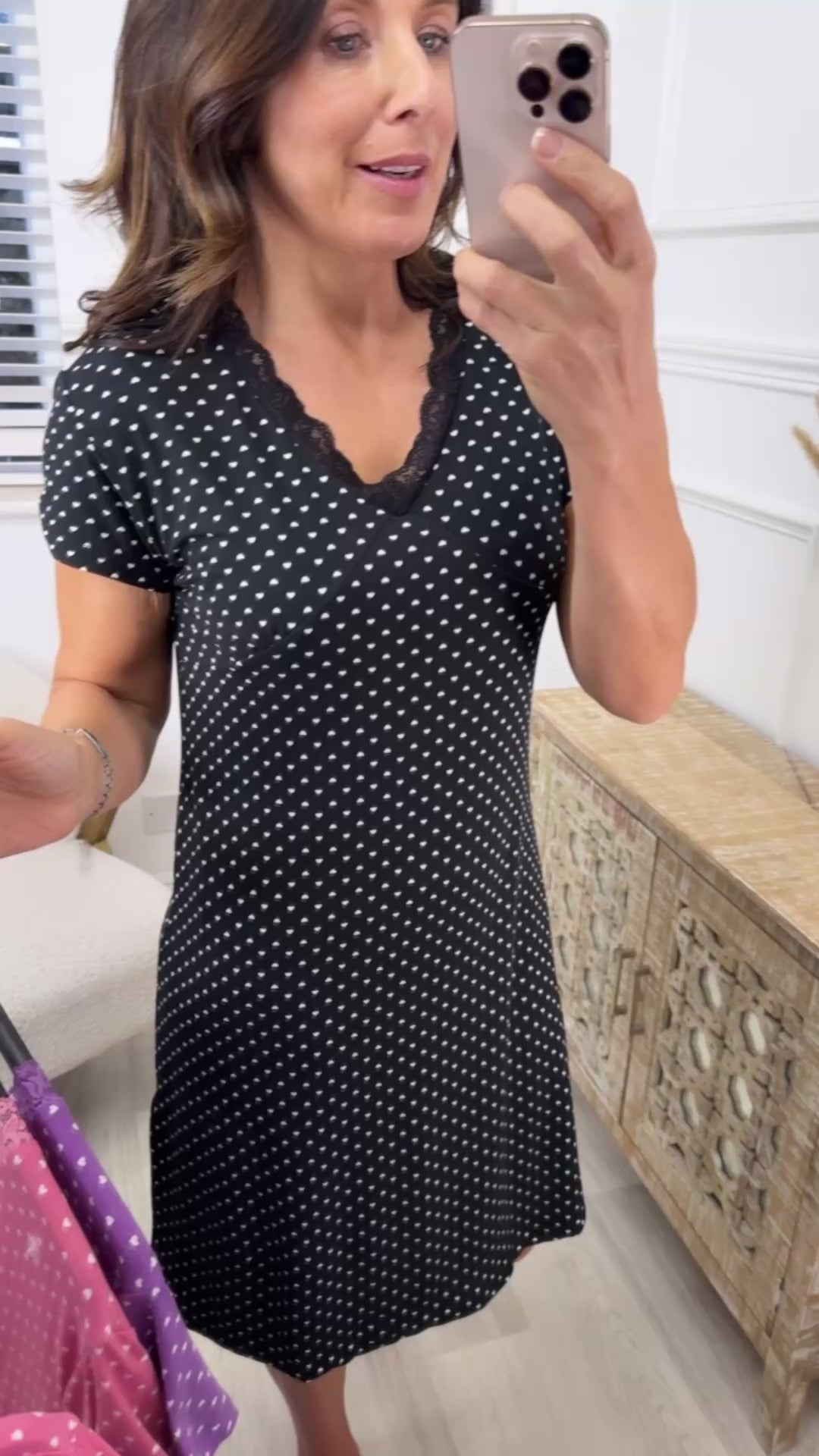 Nancy Black Heart Print Nightdress