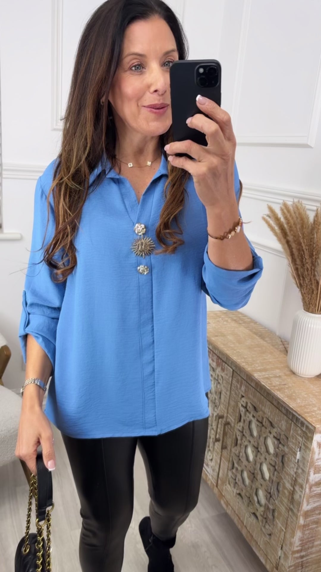 Avelina Denim Button Detail Top