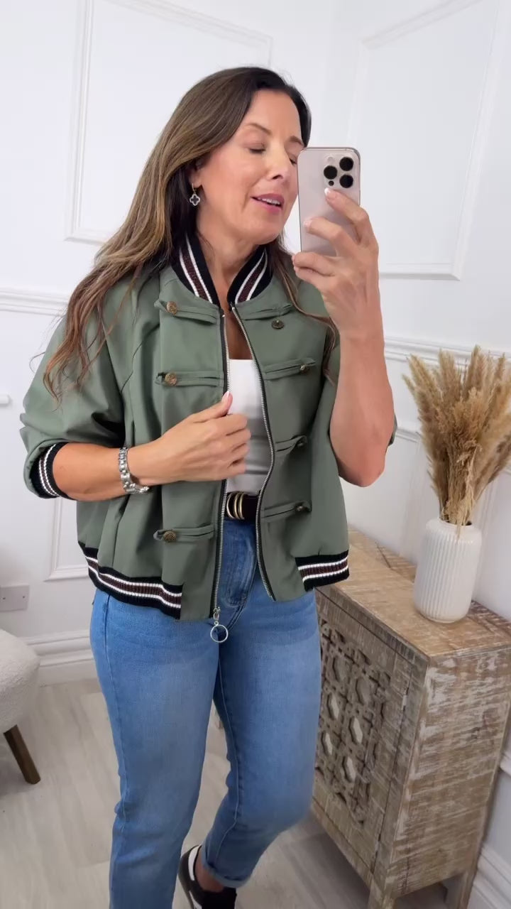 Gwen Khaki Zip Detailed Jacket