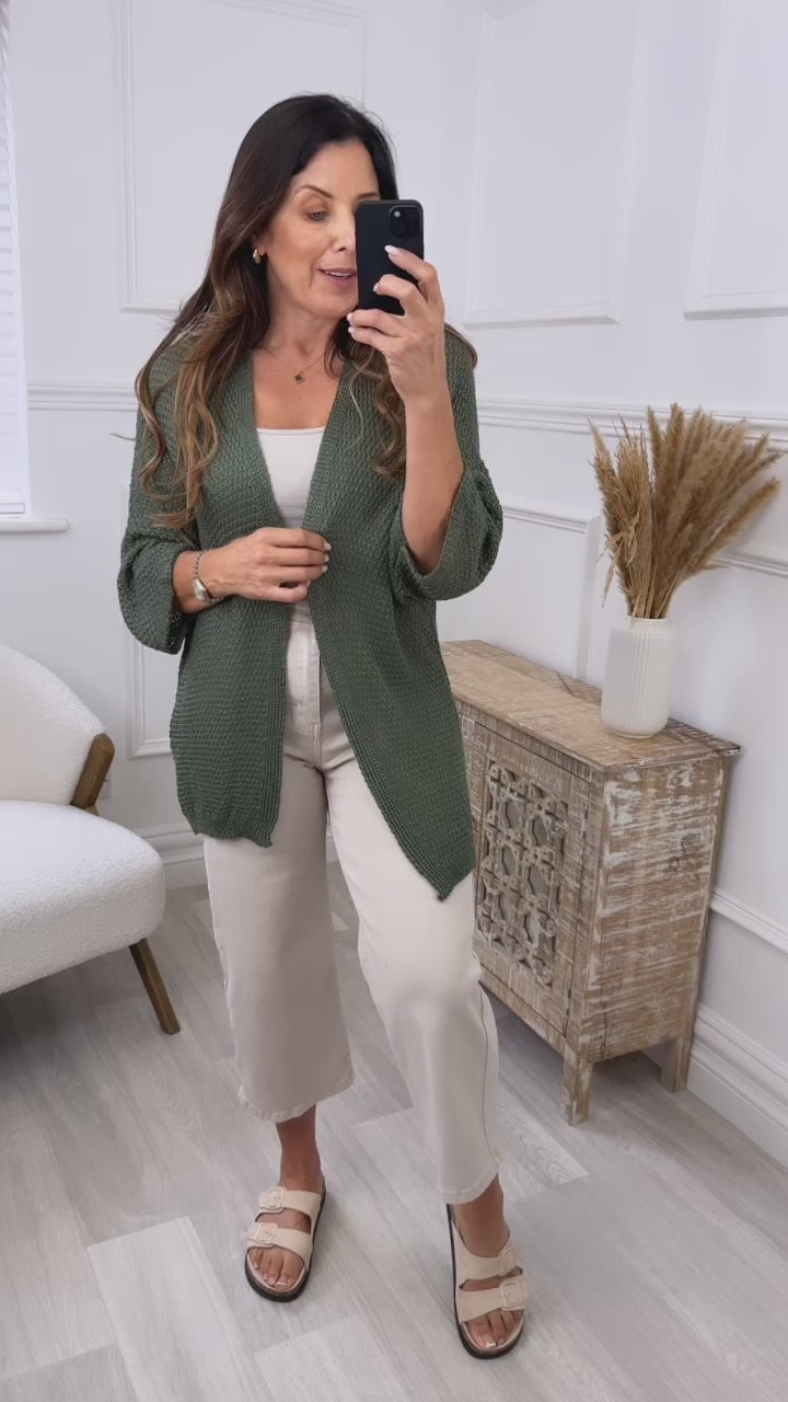 Clara Khaki Knit Cardigan