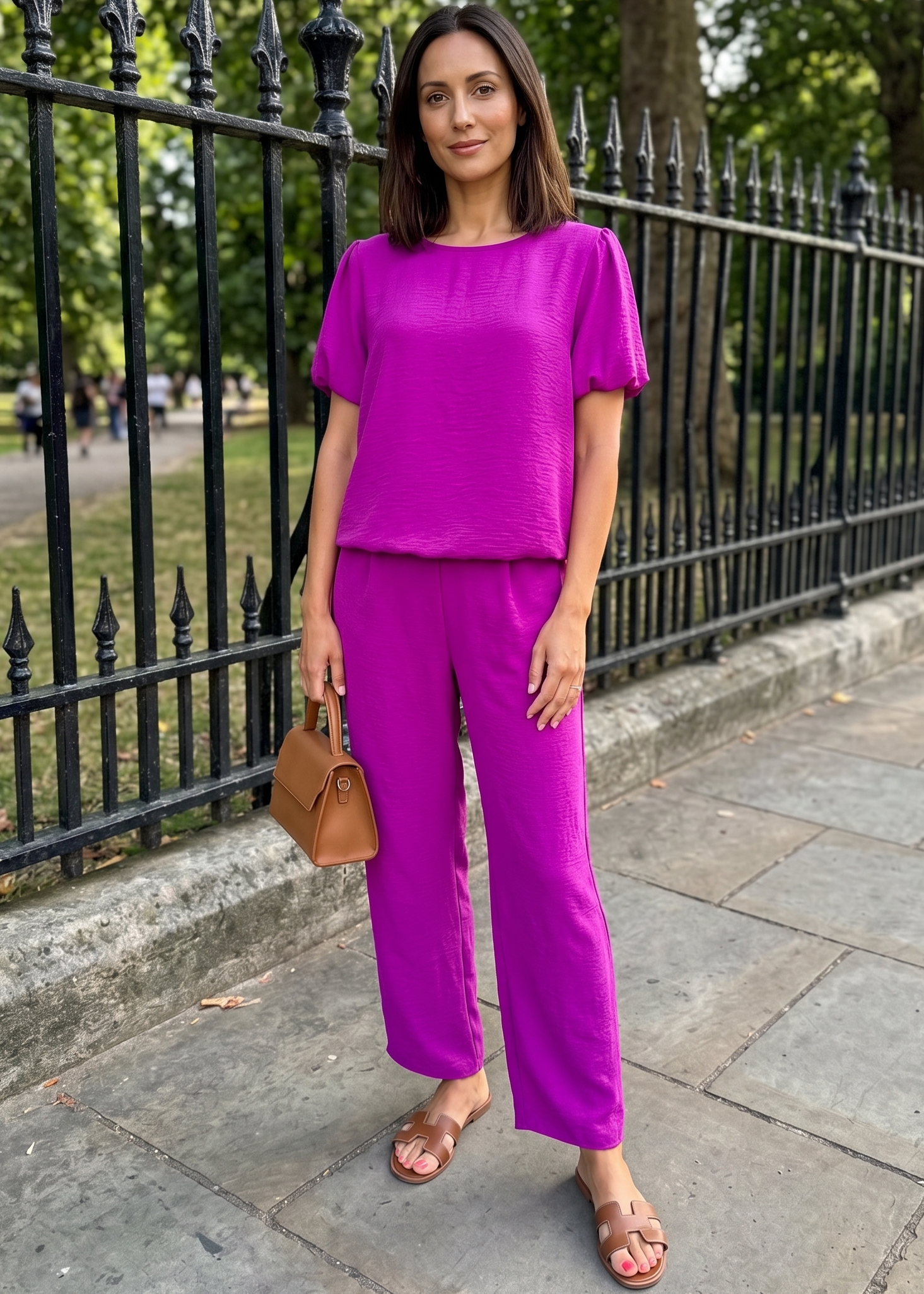 Alish Magenta Short Puff Sleeve Set