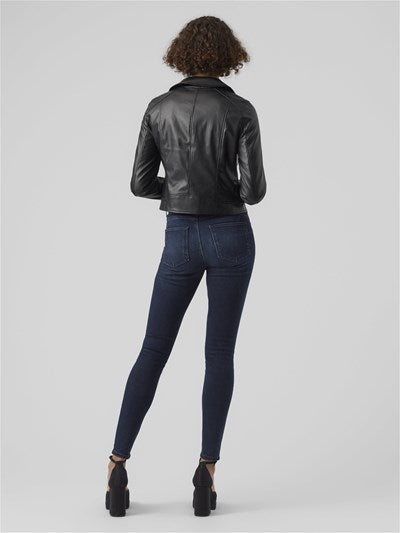 Bella Black Coated Biker Jacket