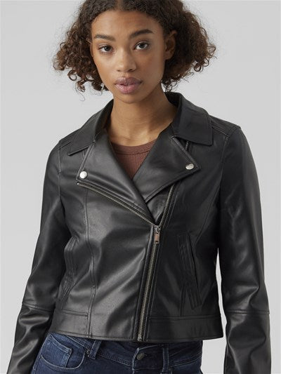 Bella Black Coated Biker Jacket