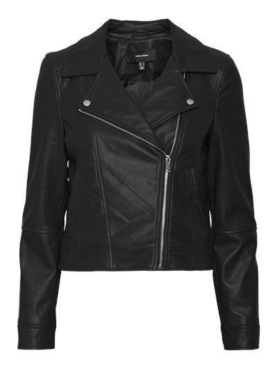 Bella Black Coated Biker Jacket