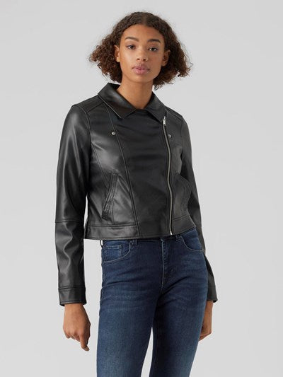 Bella Black Coated Biker Jacket