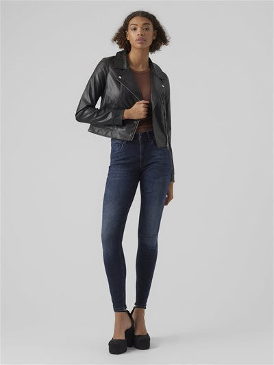 Bella Black Coated Biker Jacket
