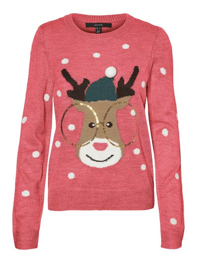 Tinsel Pink Rudolph Print Jumper