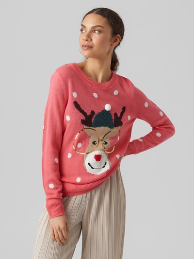 Tinsel Pink Rudolph Print Jumper