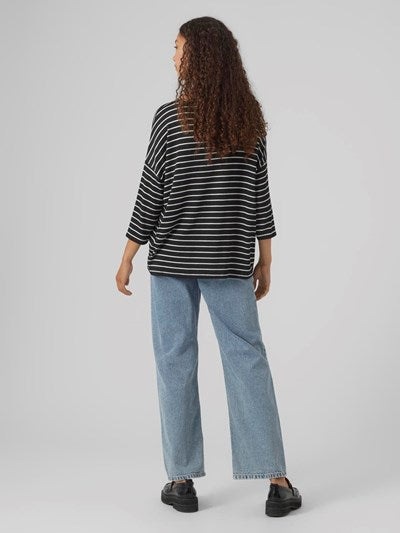 Brianna Black Stripe 3/4 Sleeve Pullover