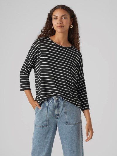 Brianna Black Stripe 3/4 Sleeve Pullover