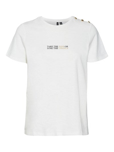 Gita White Cloud Button Detailed T-Shirt