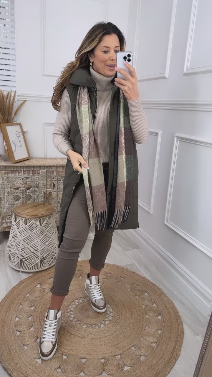 Emma Khaki Multi Print Scarf