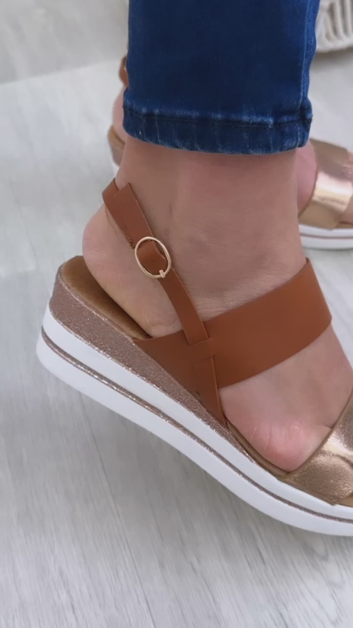 Aoife Camel Wedge Sandals