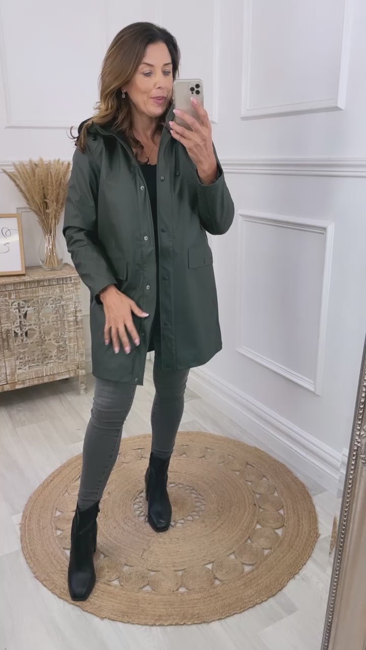 Asta Green Peat Long Rain Jacket