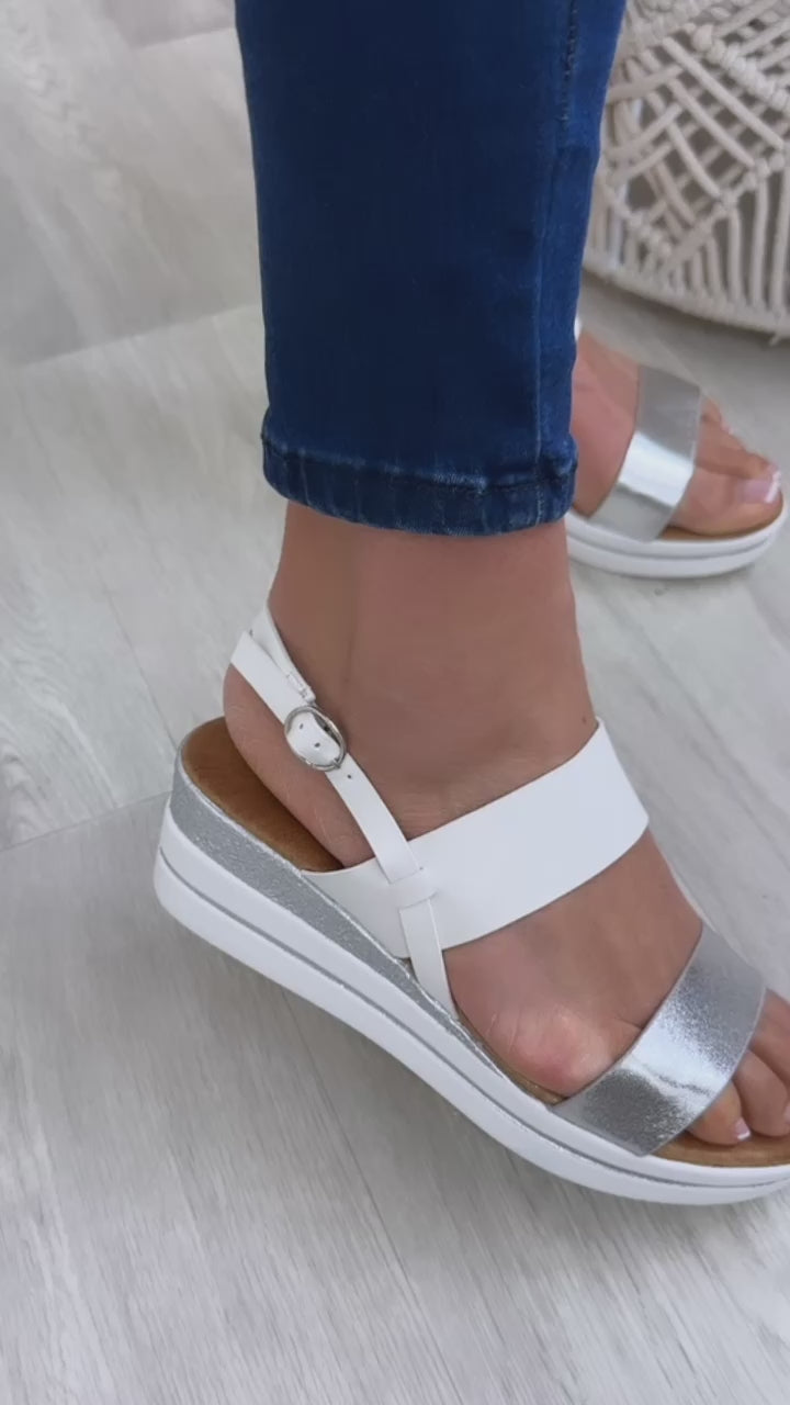 Aoife White Wedge Sandals