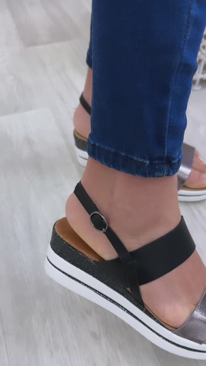 Aoife Black Wedge Sandals