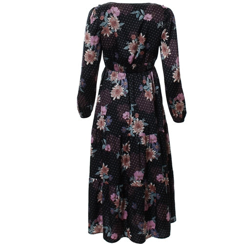 Cathy Black Floral Print Midi Dress