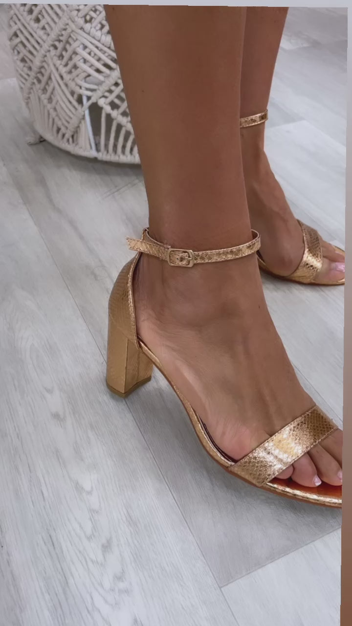 Susan Champagne Metallic Snake Sandals