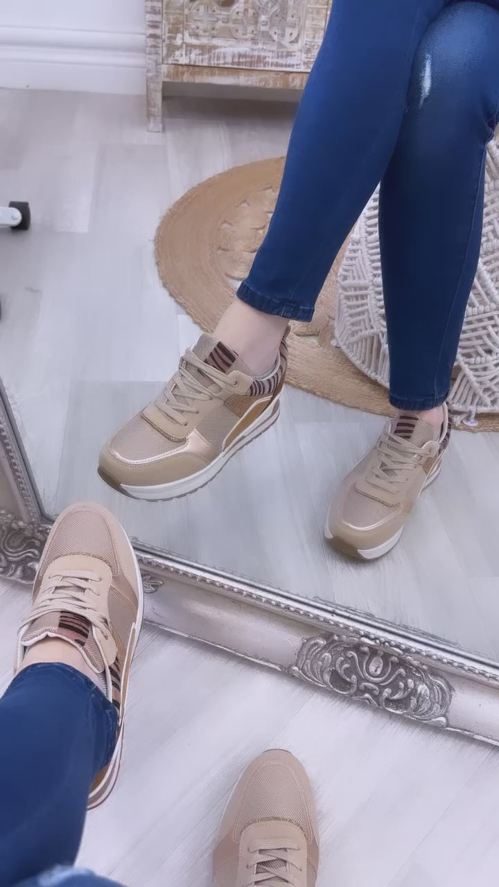 Aiveen Beige Lace Up Trainers