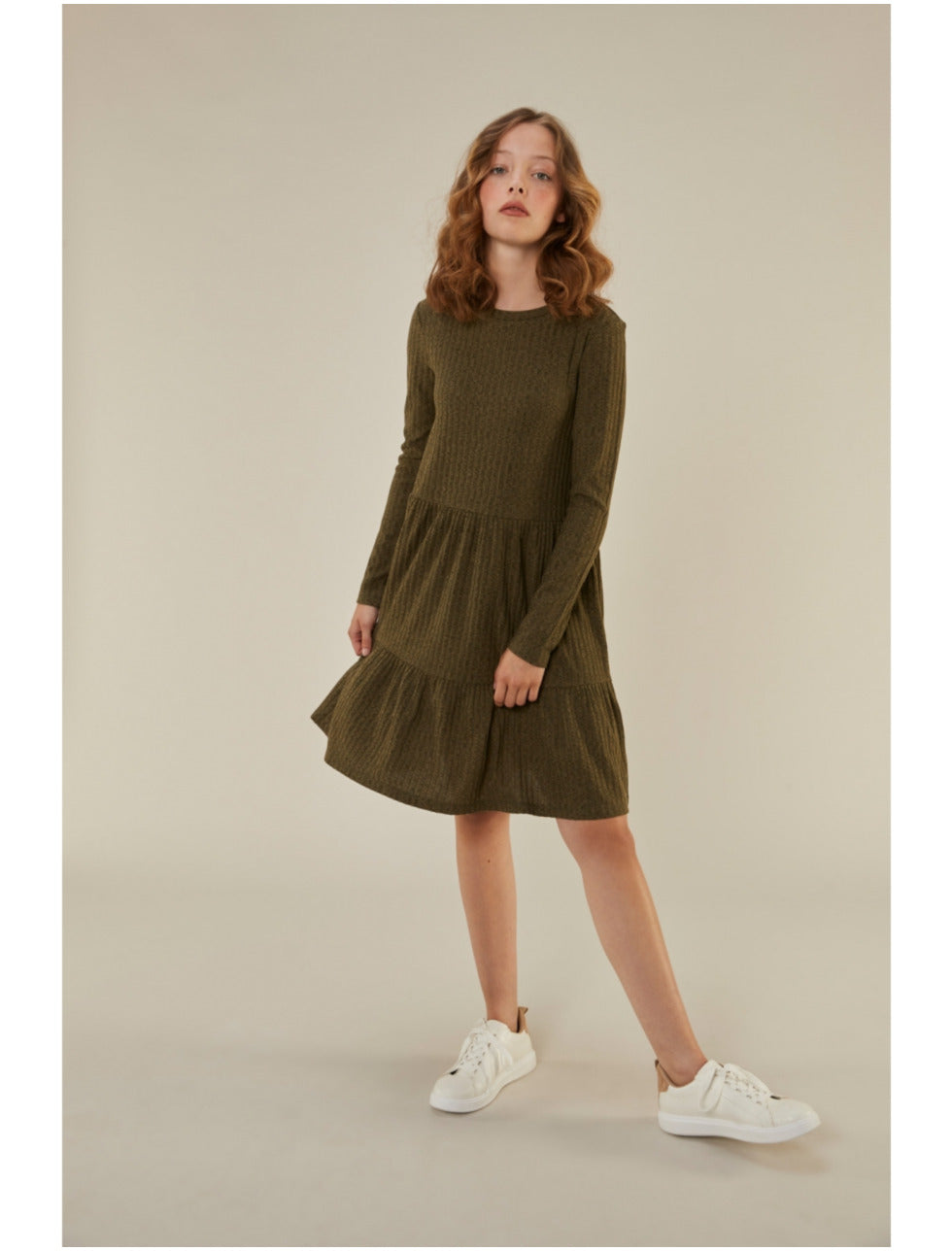 Alva Khaki Smock Knitted Dress