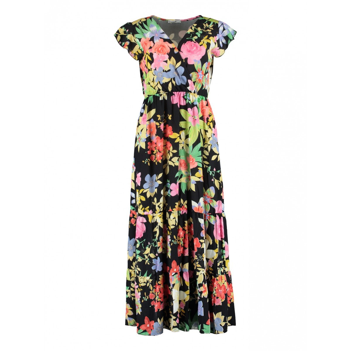 Galina Black Floral Wrap Dress