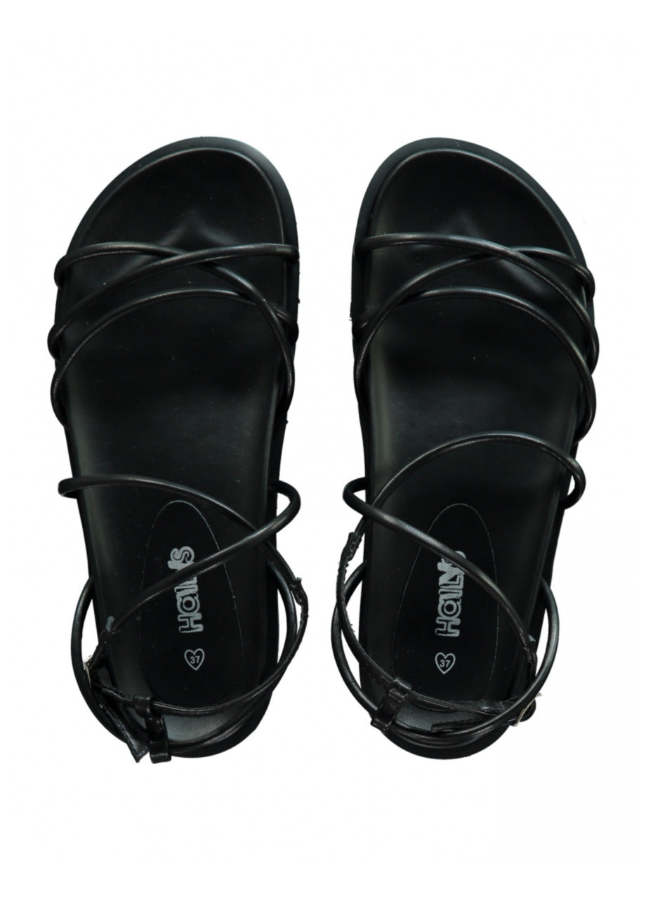 Melek Black Flat Sandals
