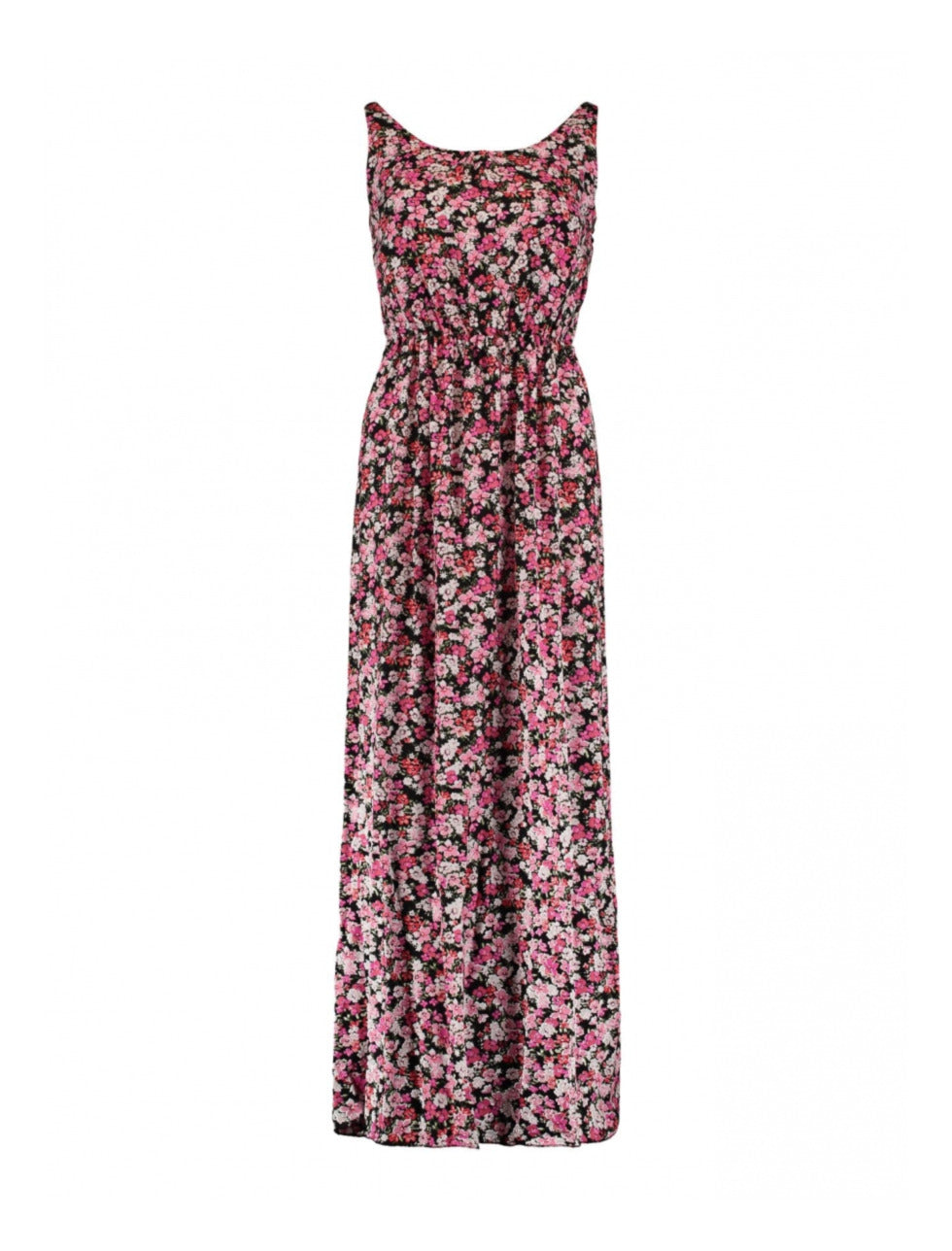 Doris Black Pink Flower Maxi Dress