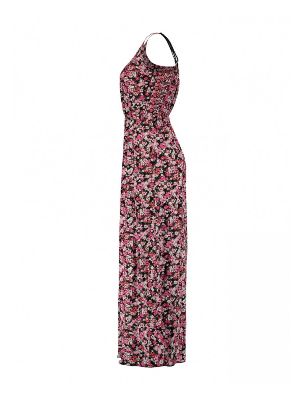 Doris Black Pink Flower Maxi Dress