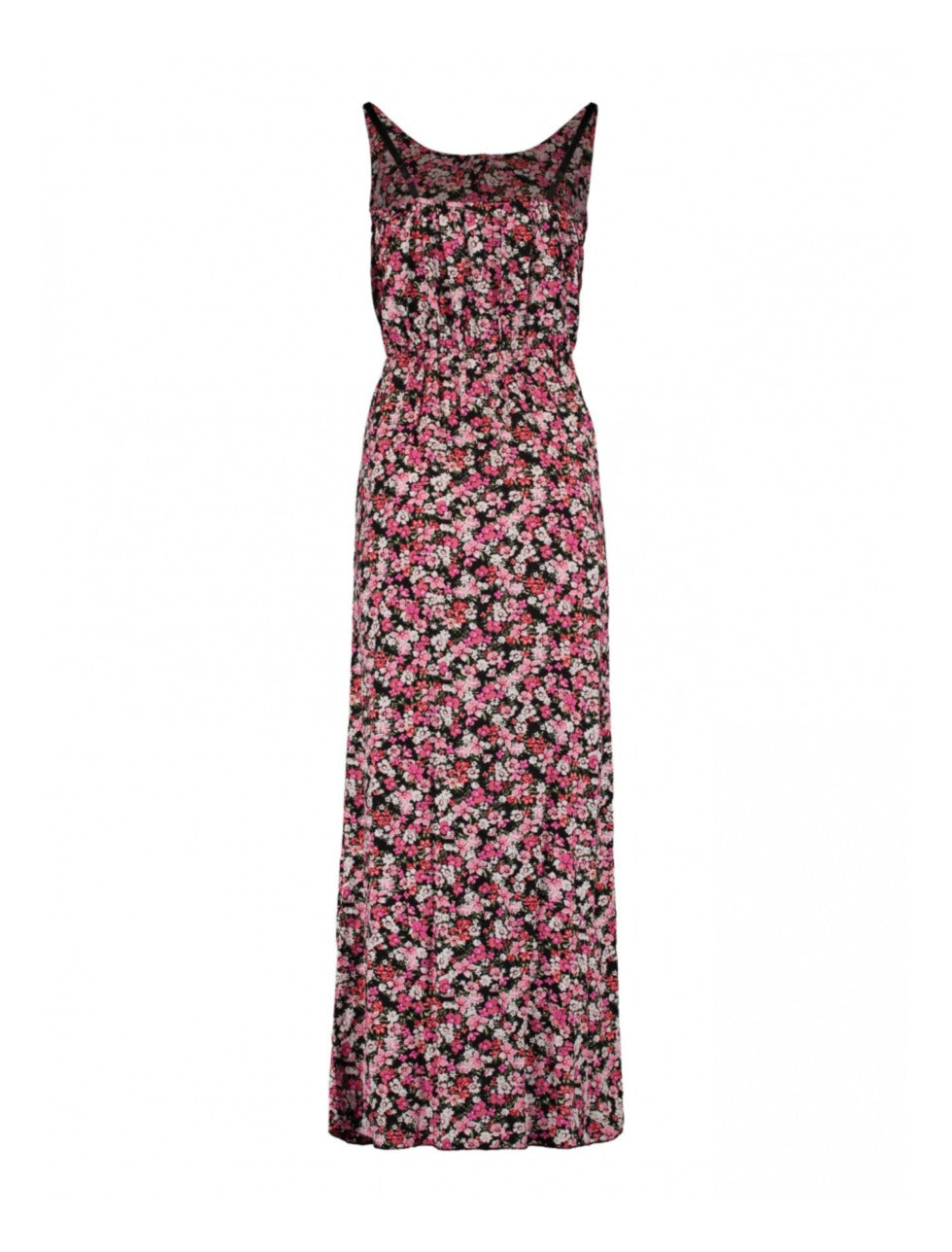 Doris Black Pink Flower Maxi Dress