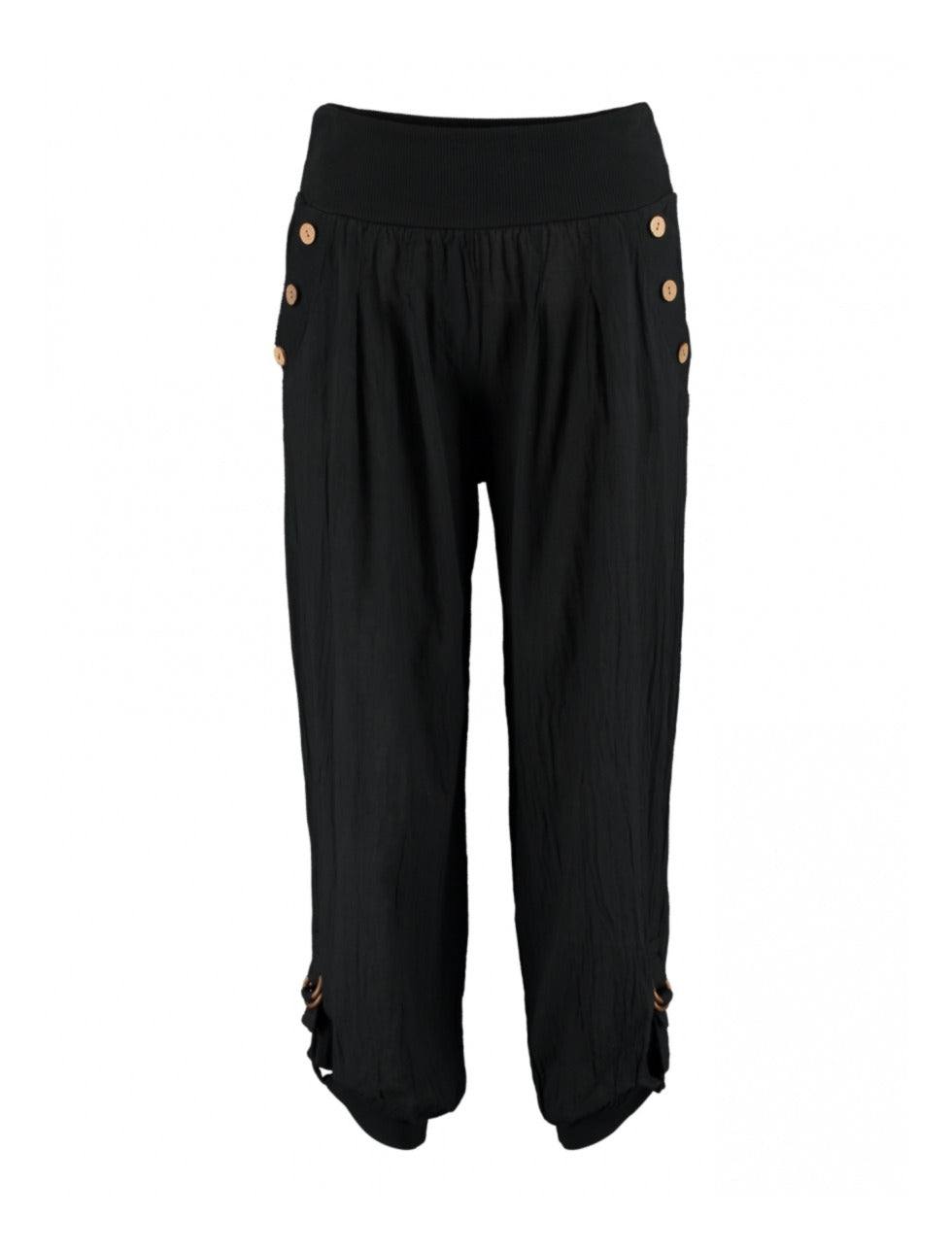 Jola Black Button Detail Harem Trousers