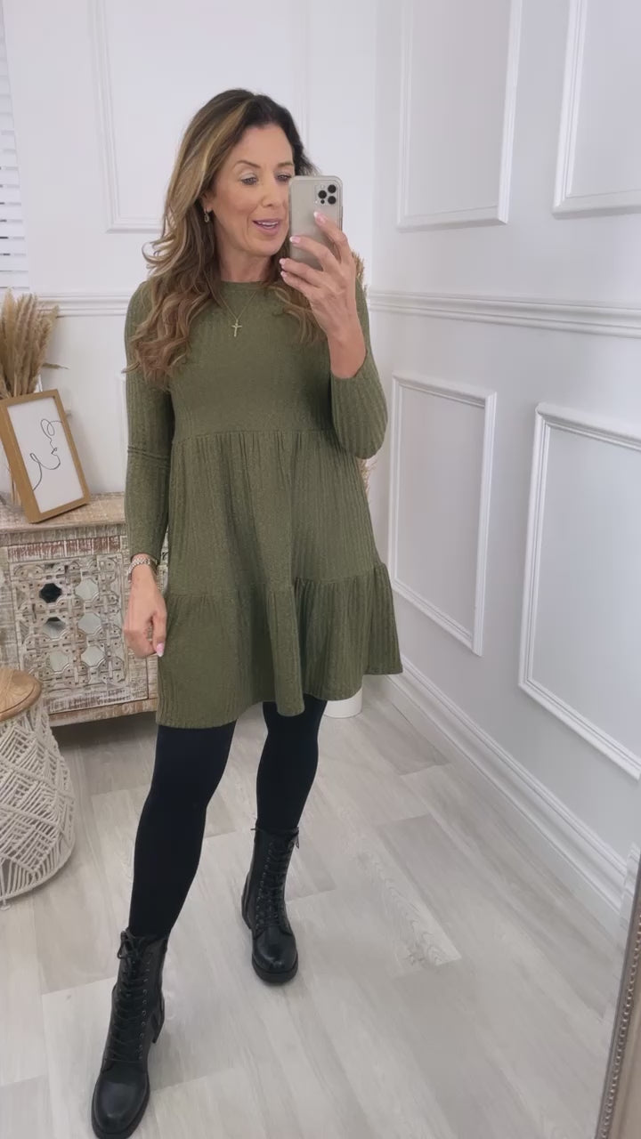 Alva Khaki Smock Knitted Dress