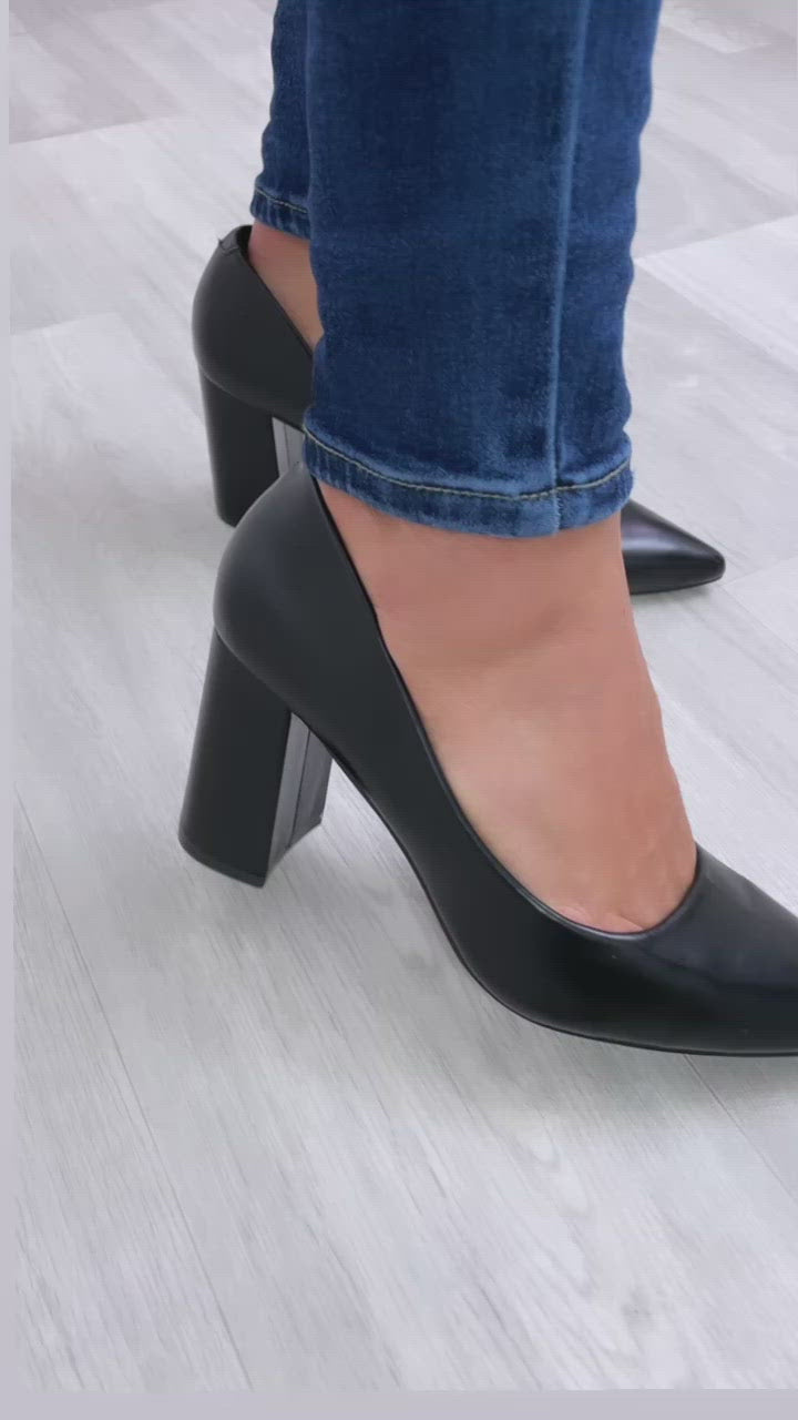 Laoise Black Block Heel Courts