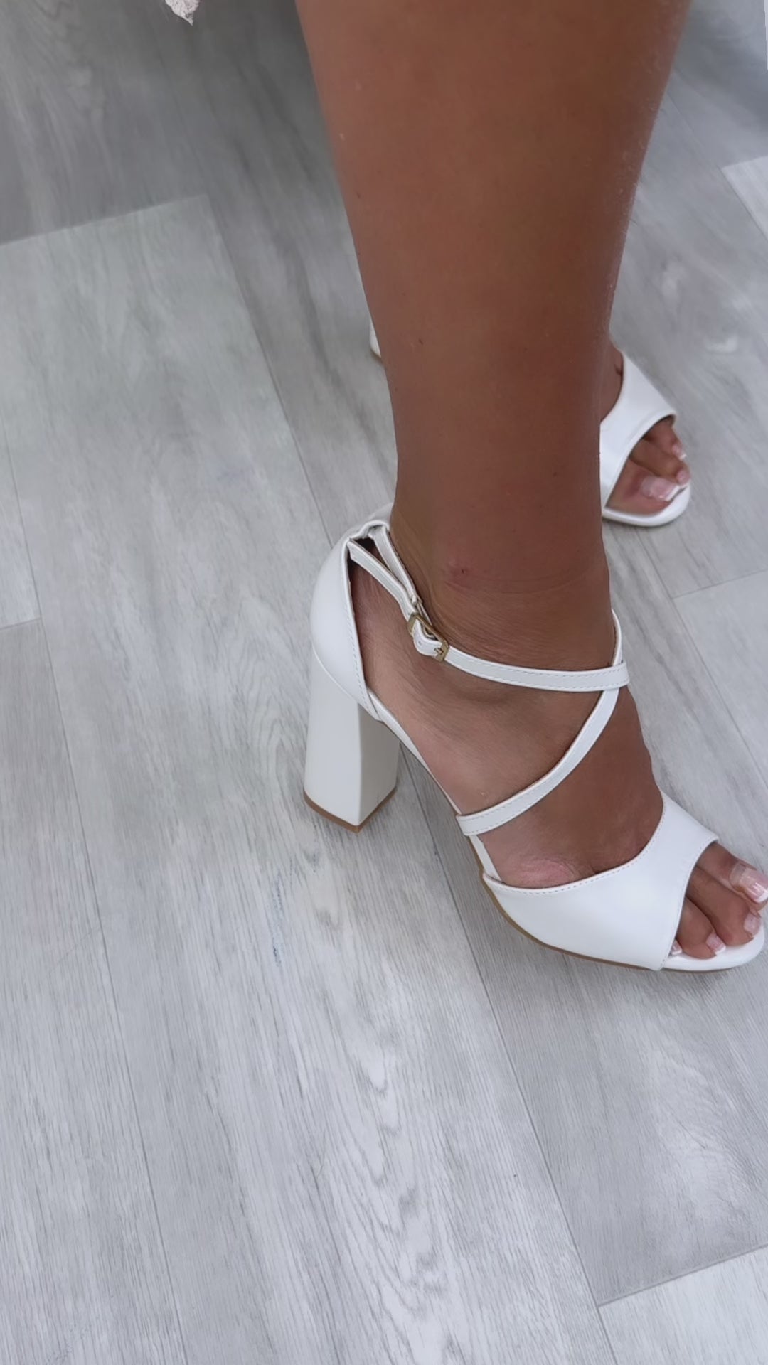 Jessica White Block Heel Sandals
