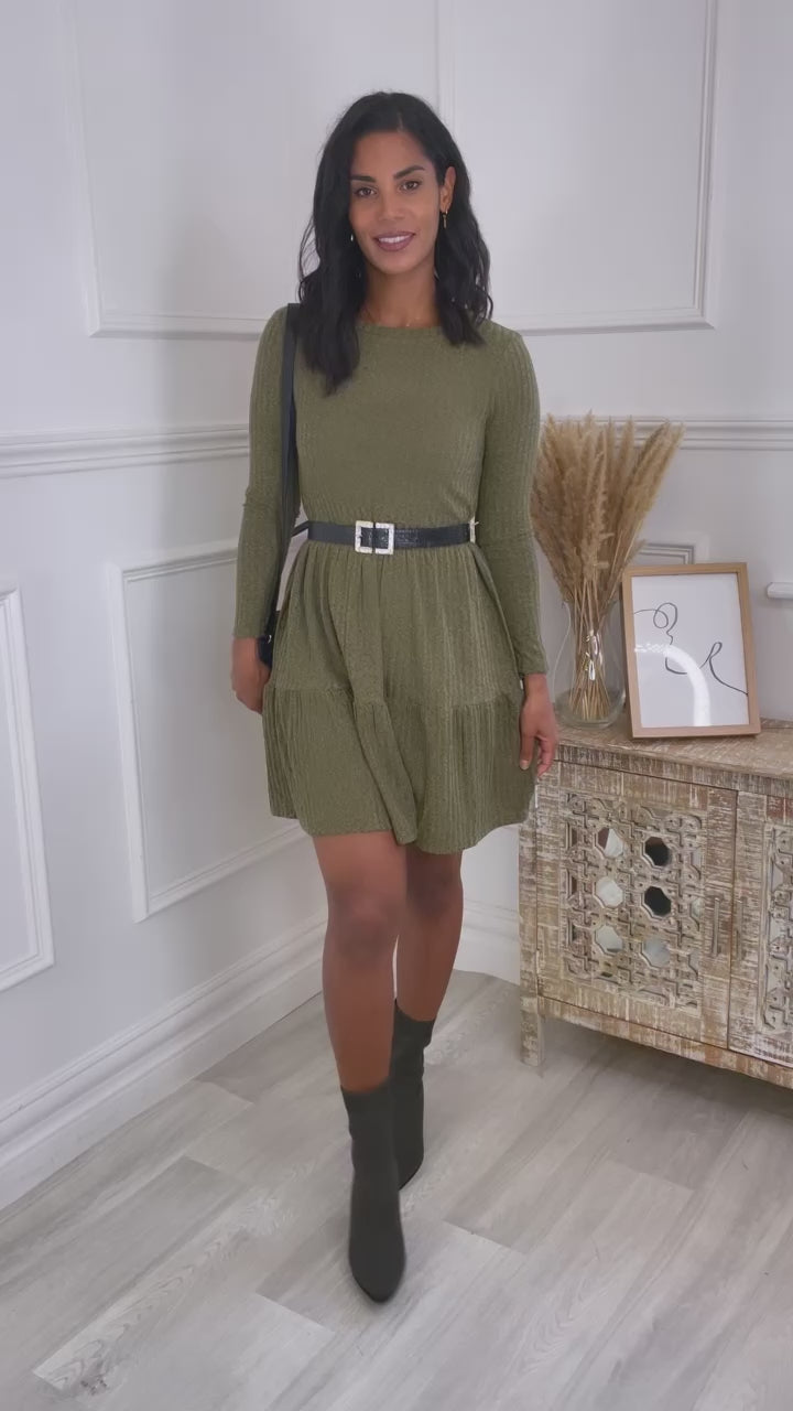Alva Khaki Smock Knitted Dress