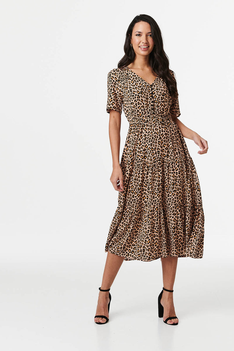 Vittoria Beige Leopard Midi Dress