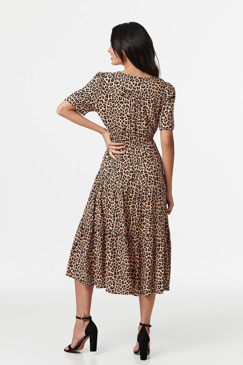 Vittoria Beige Leopard Midi Dress