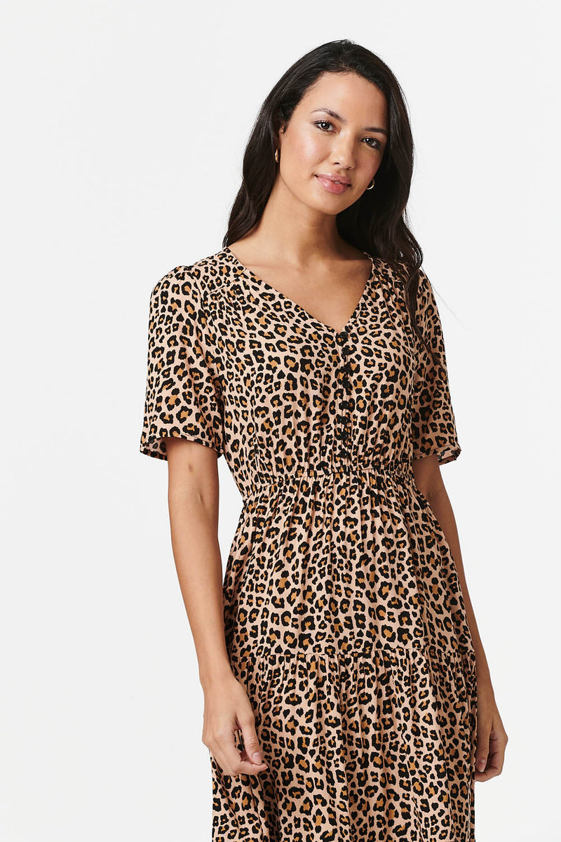 Vittoria Beige Leopard Midi Dress