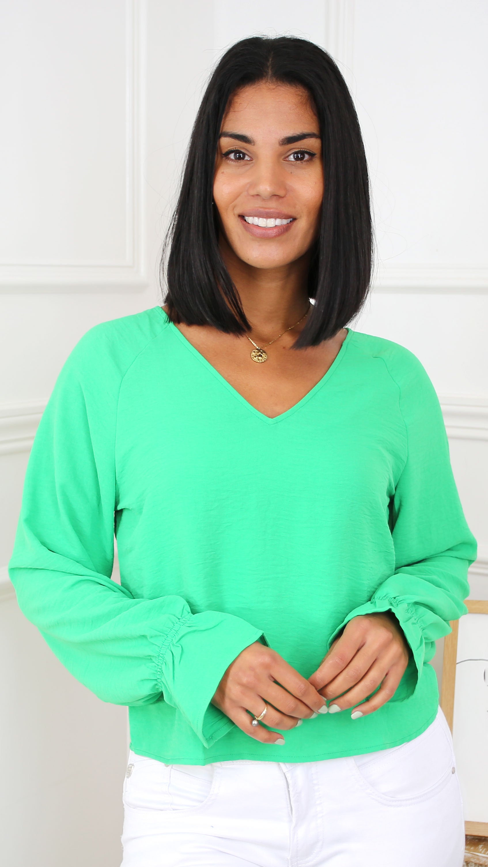 Polliana Green V Neck Blouse