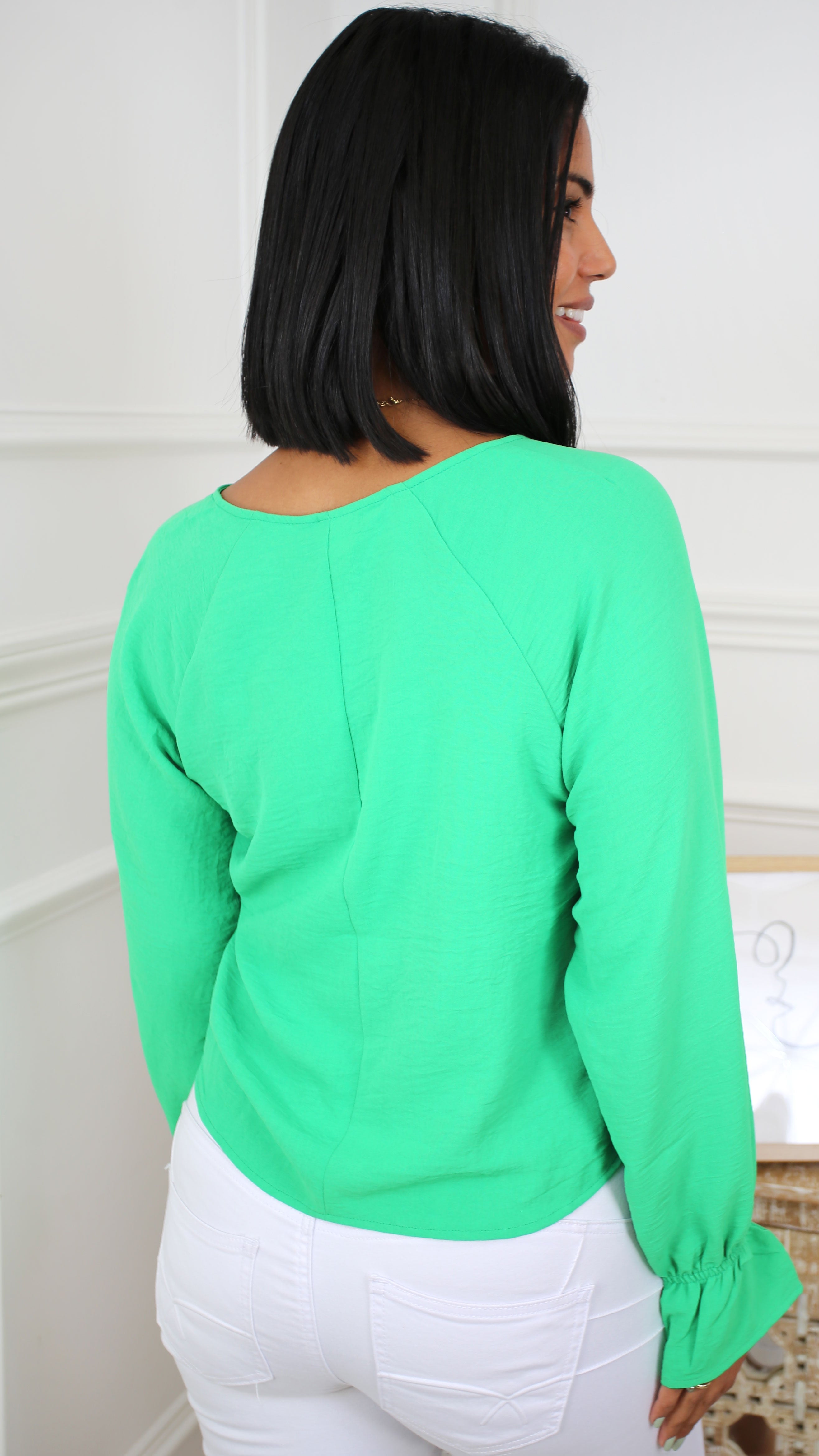 Polliana Green V Neck Blouse