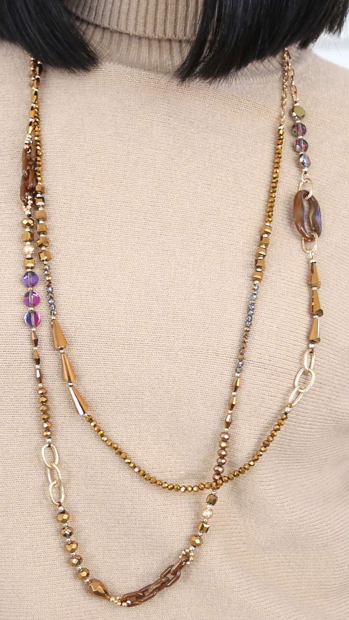 Bria Bronze Layered Beaded Necklace