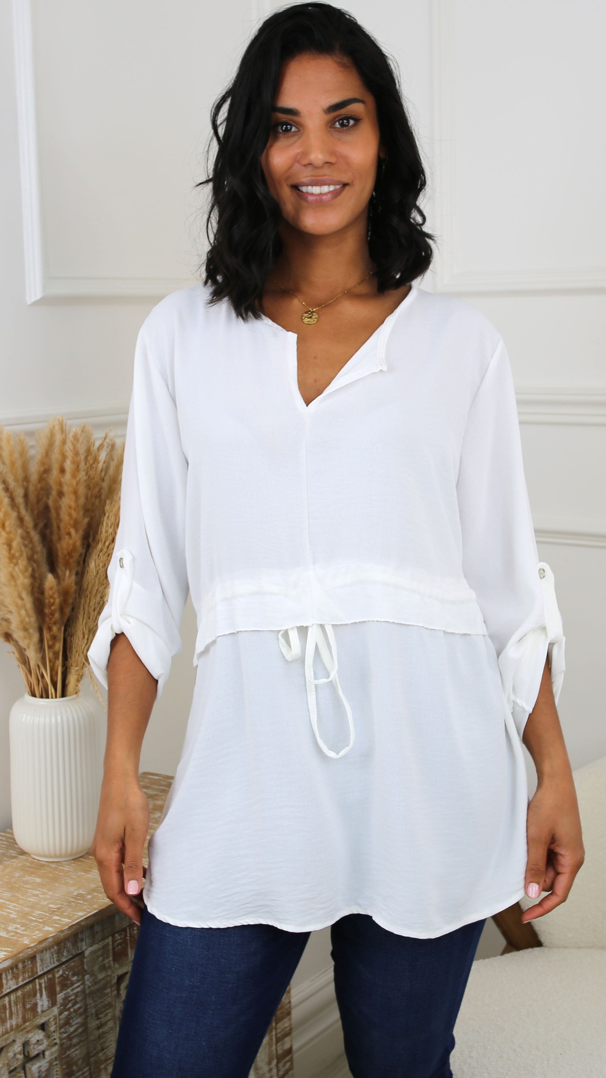 Marjorie White Drawstring Waist Tunic