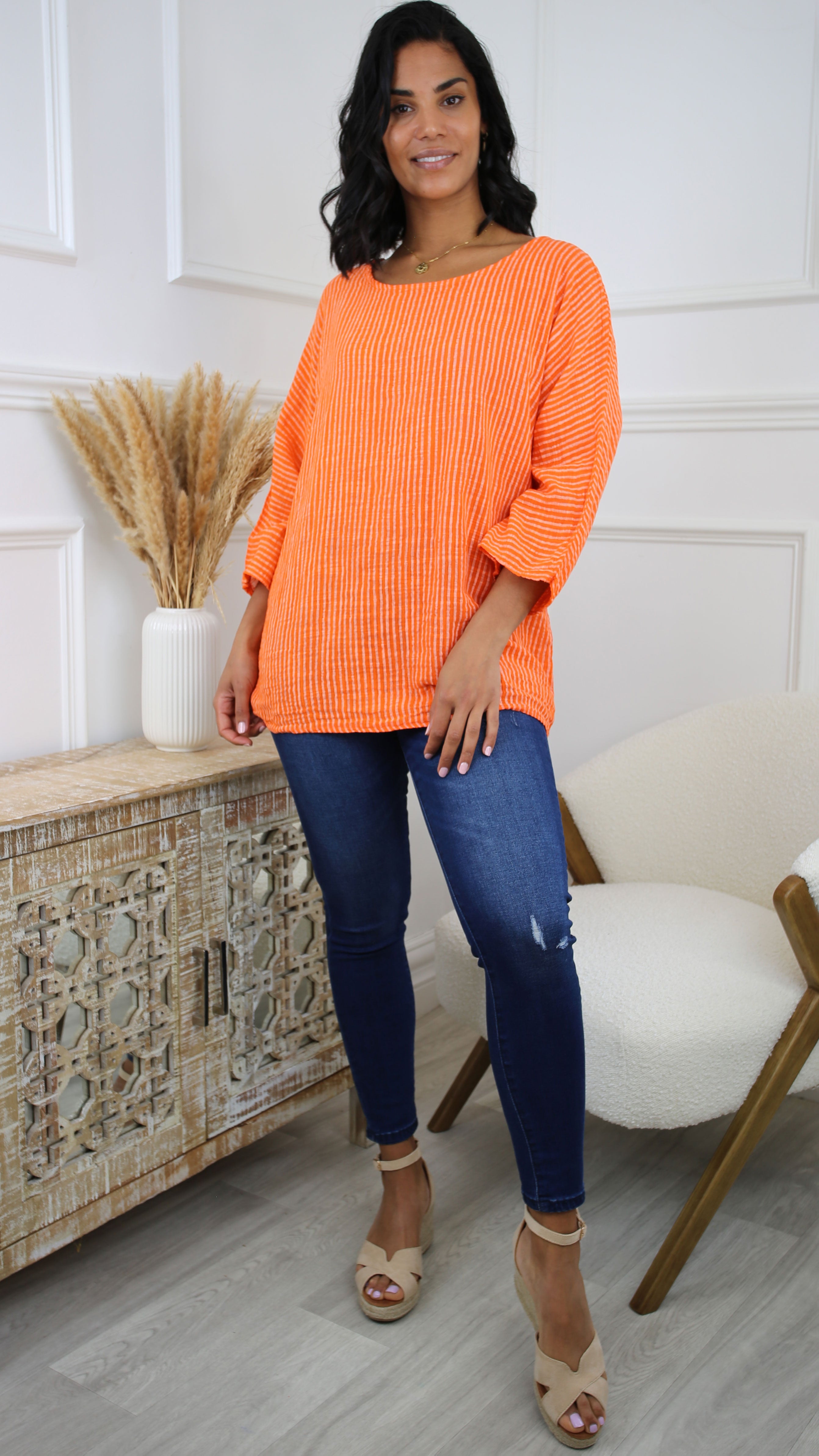 Kristen Orange Striped Top