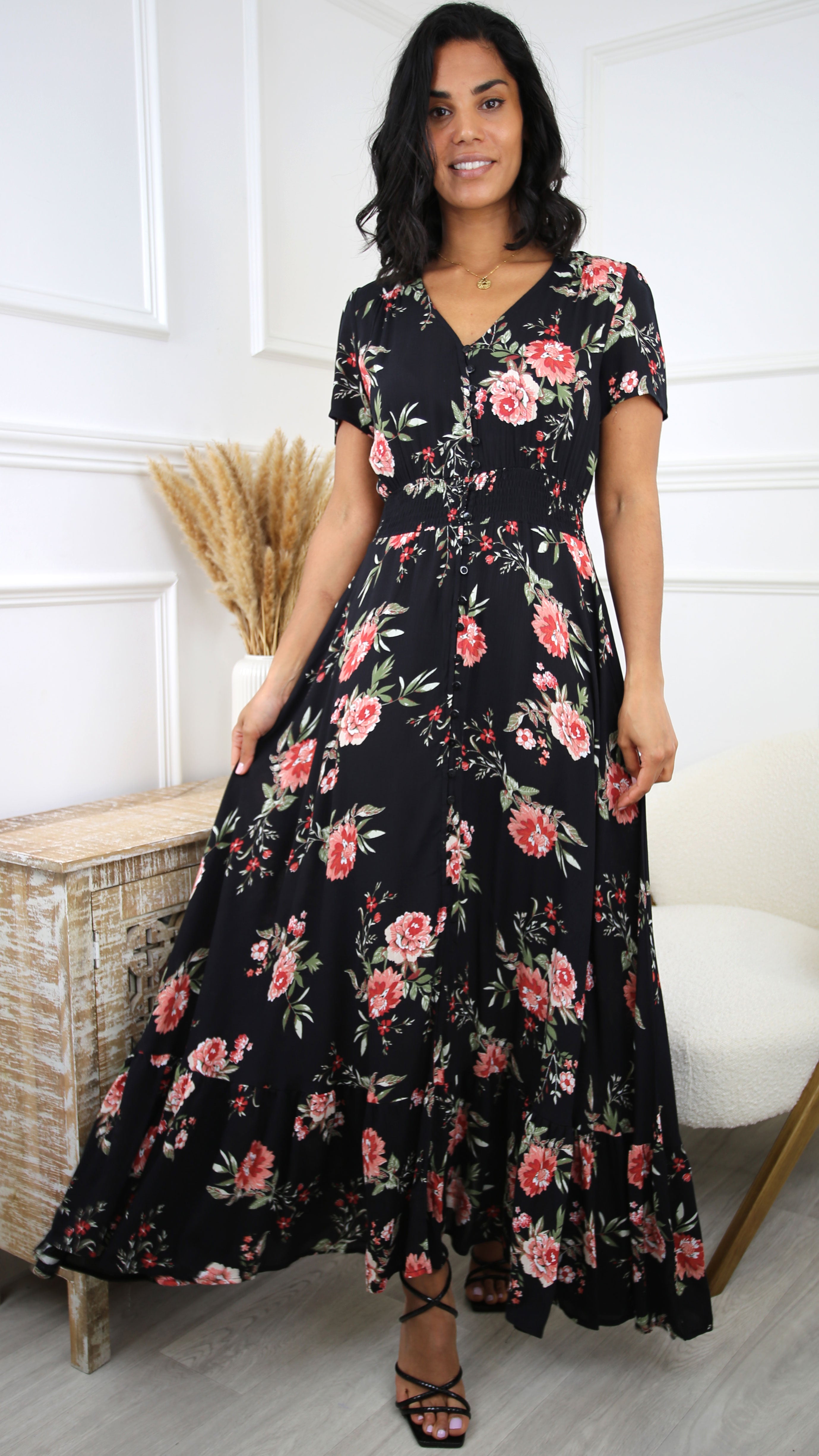 Edwina Black Floral Maxi Dress