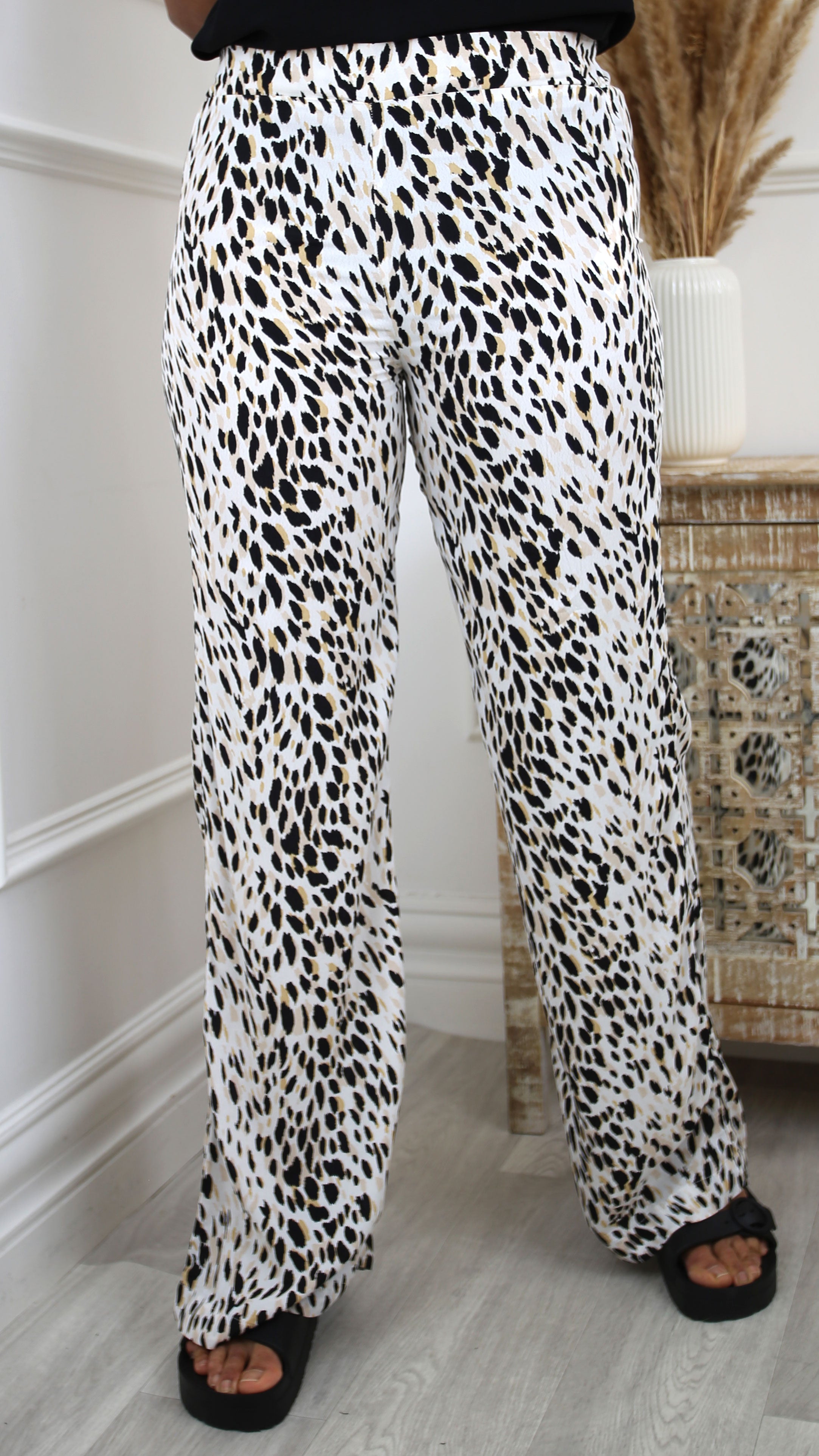 Talia Beige Leo Print Trousers