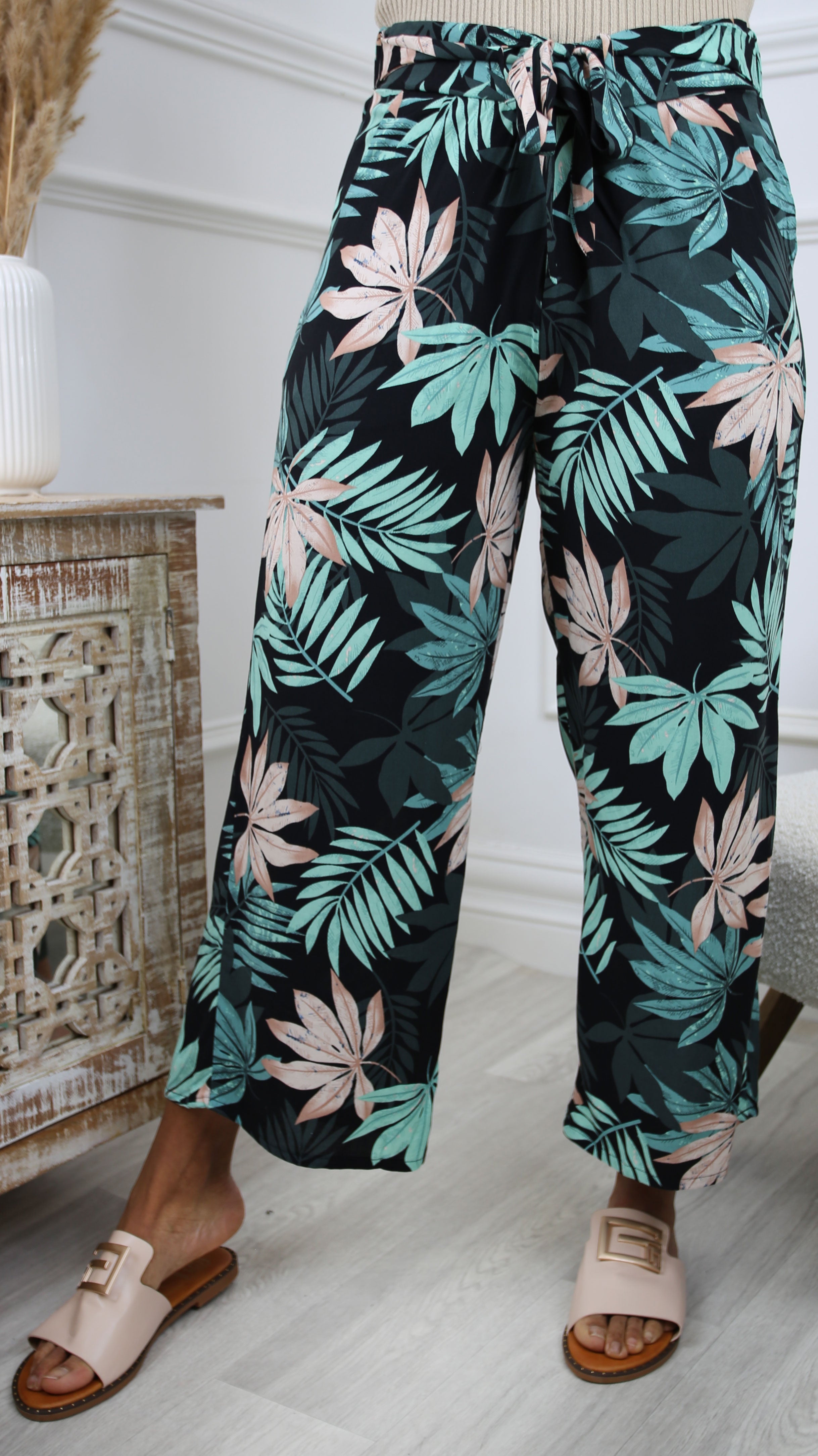 Cira Black Palm Print Trousers