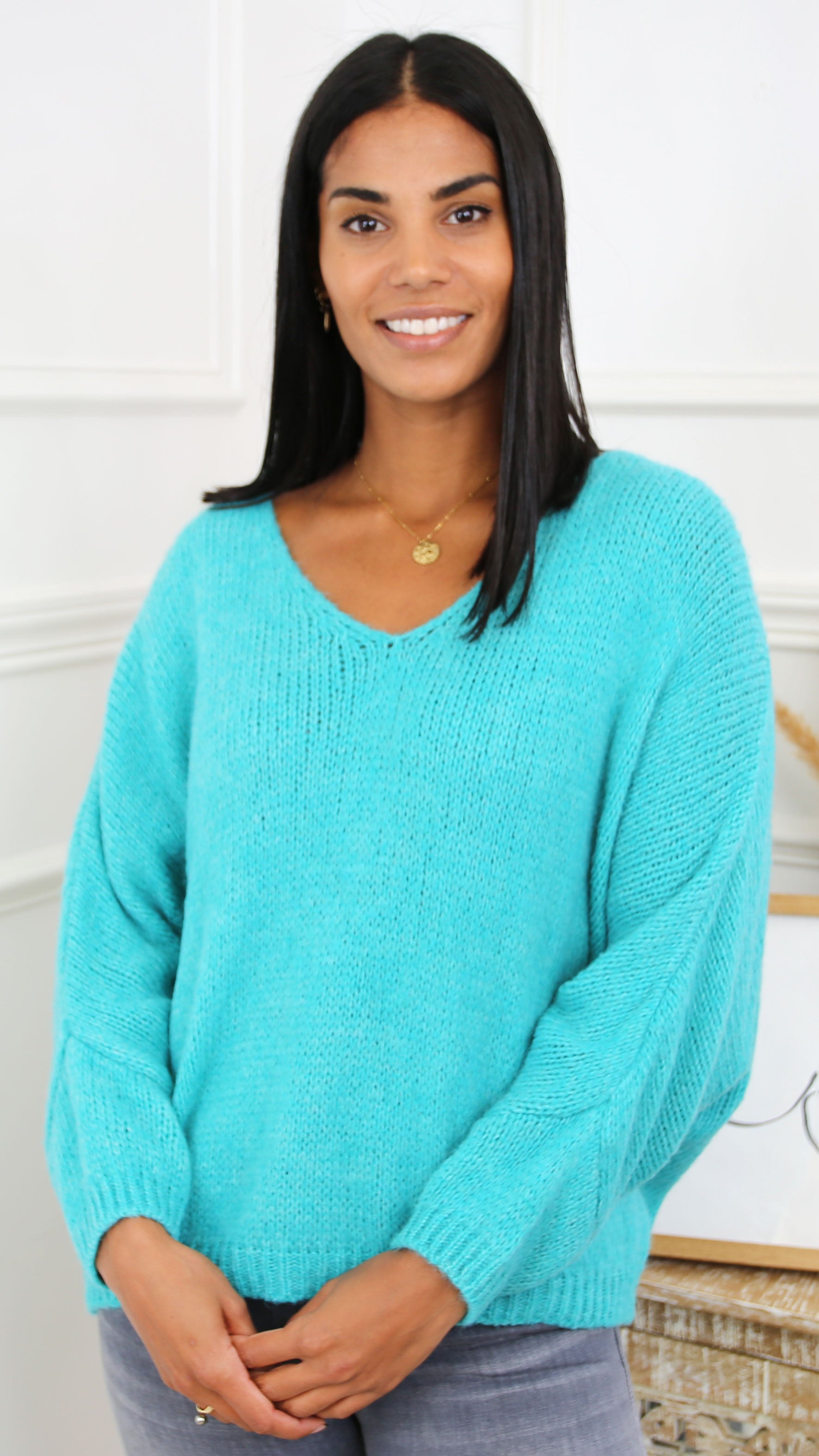 Kamalla Aqua V Neck Jumper